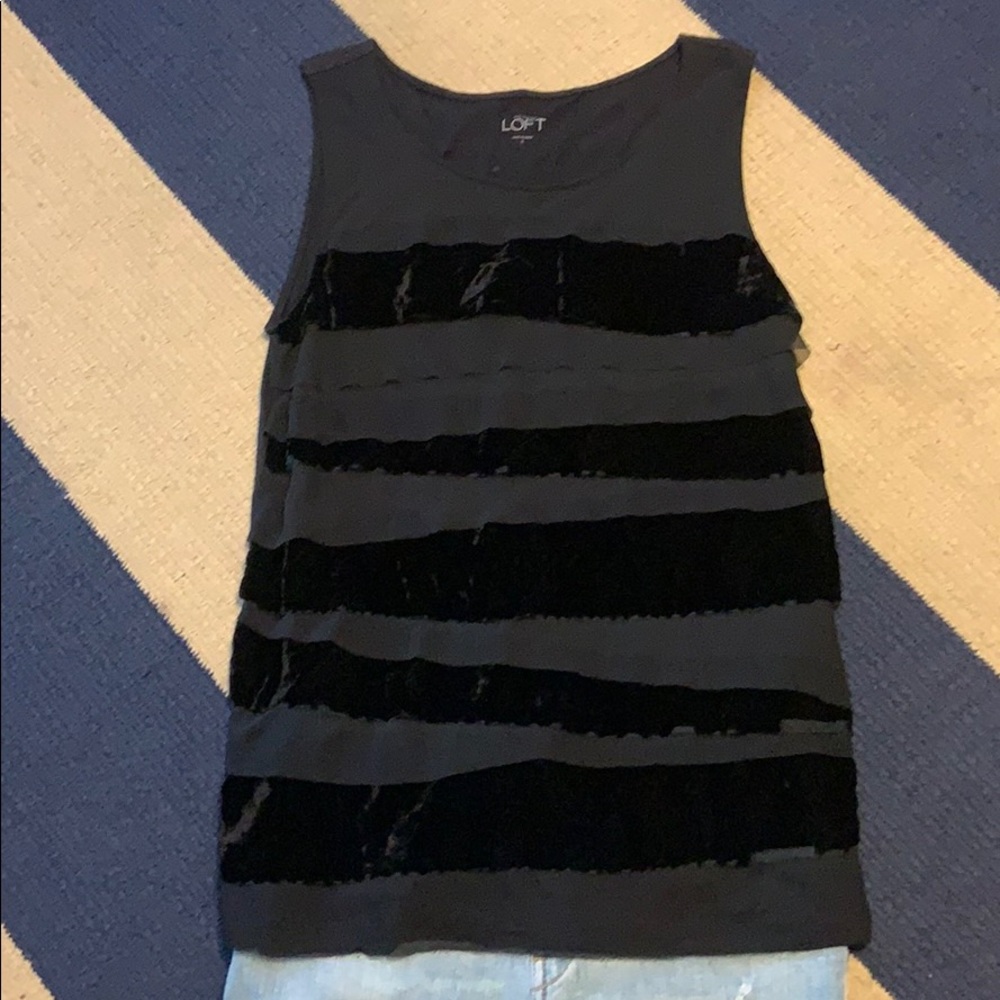 Loft black on black velvet top S